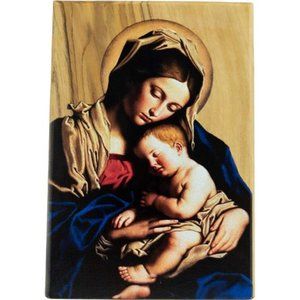 Madonna and Child Icon, Virgin Mary and Baby Jesus, Holy Land Olive Wood Decor